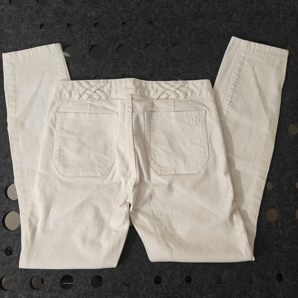 Tory Burch White‎ Skinny Jeans Womens 27 Braided Waist Detail Stretch Denim Slim